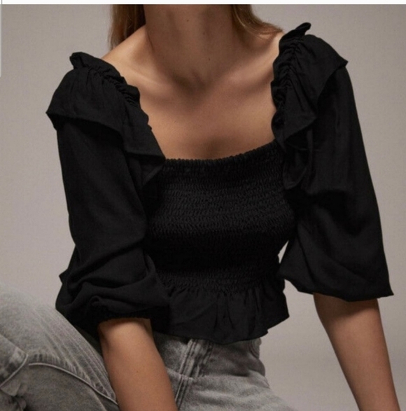 ZARA Smocked peplum top in Black. Size M - Picture 2 of 12